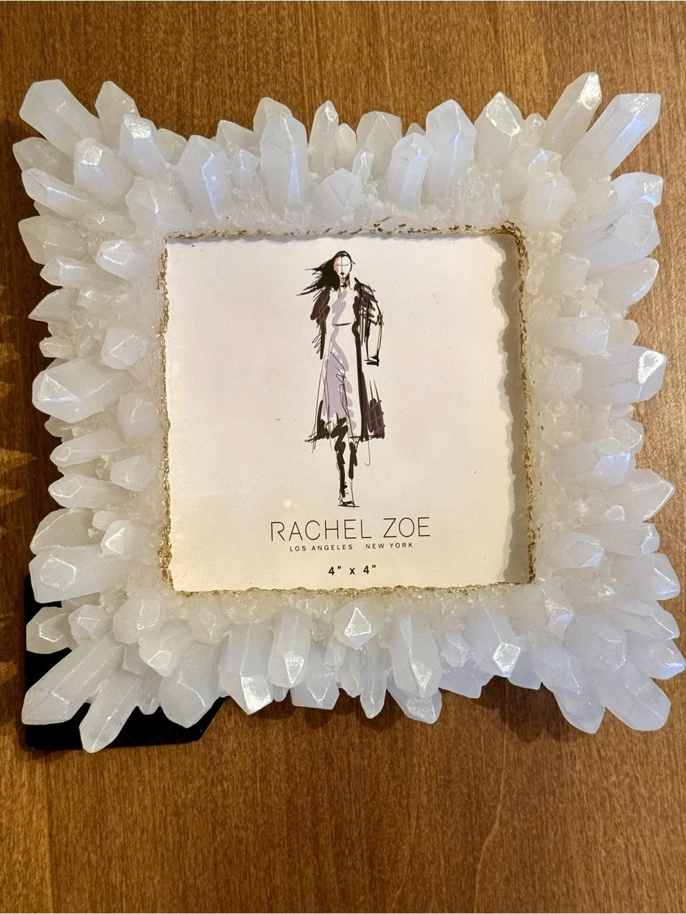 NEW Rachel Zoe Resin Quartz Crystals 4”x4” Photo Frame White/Gold